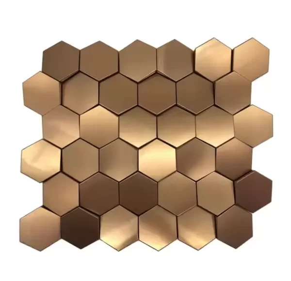 3D Hexagonal Gold Brushed Stainless Steel Peel and Stick Metal Mosaic Tile
