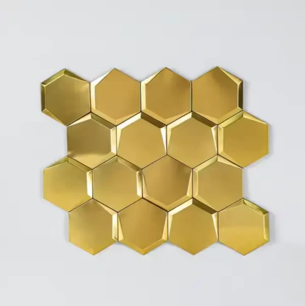 3D Hexagonal Gold Brushed Stainless Steel Peel and Stick Metal Mosaic Tile - Image 2
