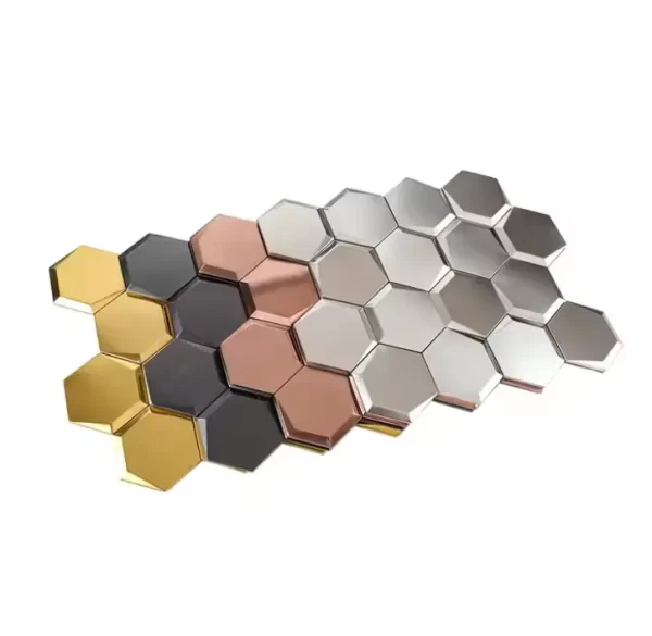 3D Hexagonal Gold Brushed Stainless Steel Peel and Stick Metal Mosaic Tile - Image 4
