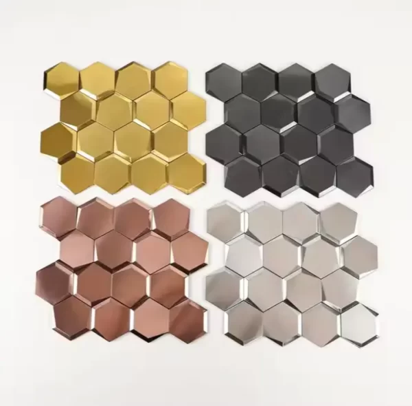 3D Hexagonal Gold Brushed Stainless Steel Peel and Stick Metal Mosaic Tile - Image 3